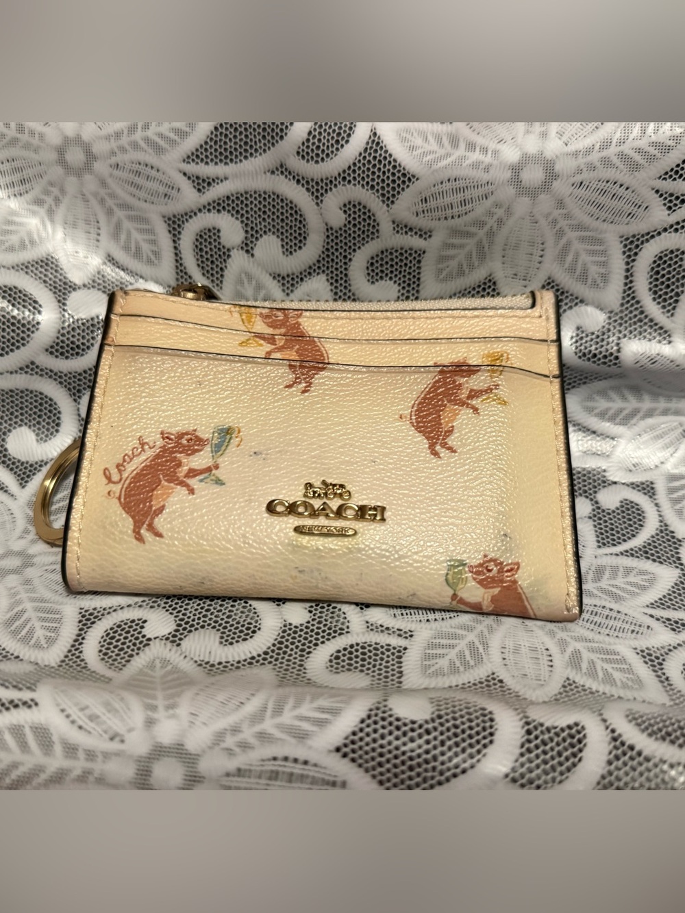 Coach Party Pigs Mini Skinny ID Case Keychain Card Wallet